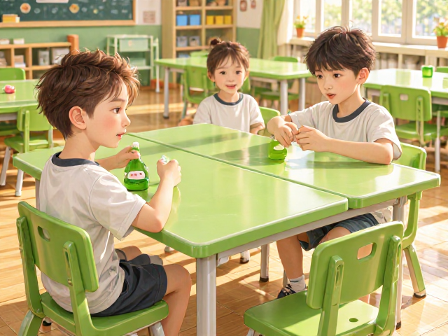 幼儿园教室可升降清新绿色系桌椅配置指南