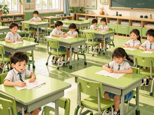 幼儿园教室可升降清新绿色系桌椅配置指南