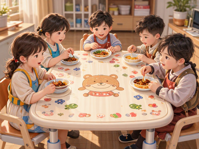 可升降卡通印花儿童餐桌,宝宝用餐进食好帮手