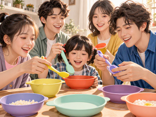 食品级硅胶可升降变色餐具，多彩配色方案健康又时尚