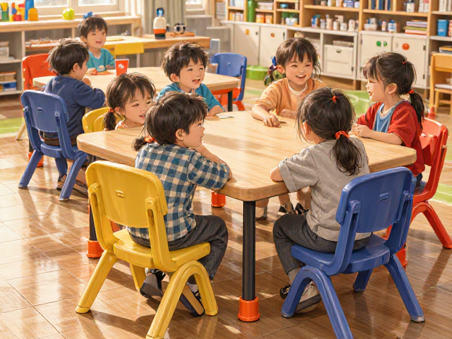通过美国ASTM认证的可升降幼儿园集体桌椅配置指南