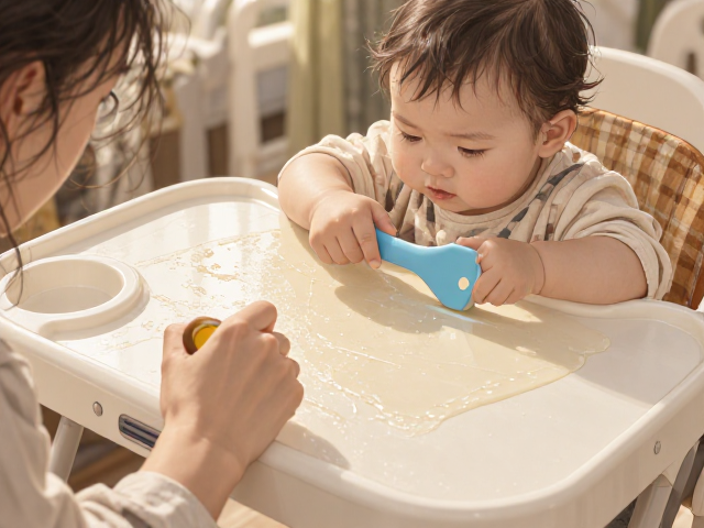 婴幼儿餐桌定期打蜡保养,可调节高度更省心