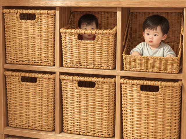 婴幼儿大容量藤编储物柜,安全收纳,打造整洁育儿空间