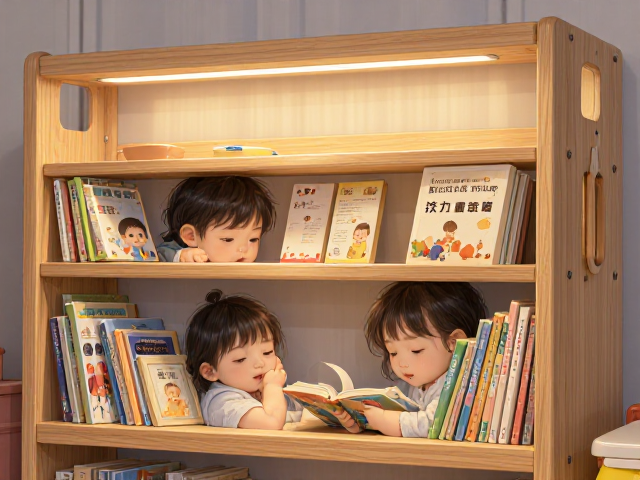 婴幼儿实木书架带阅读灯，打造专属角落，助力安全感建立与亲子共读