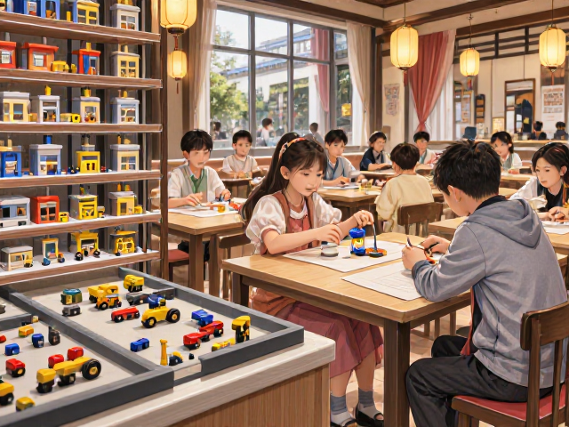 餐厅用餐位旁设玩具模型展示，打造亲子学习互动新空间