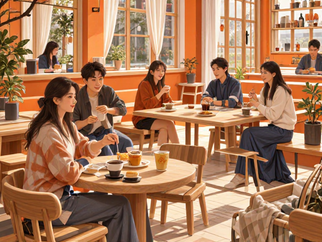 北欧风环保实木家具,橡木松木橙色空间激发社交活力