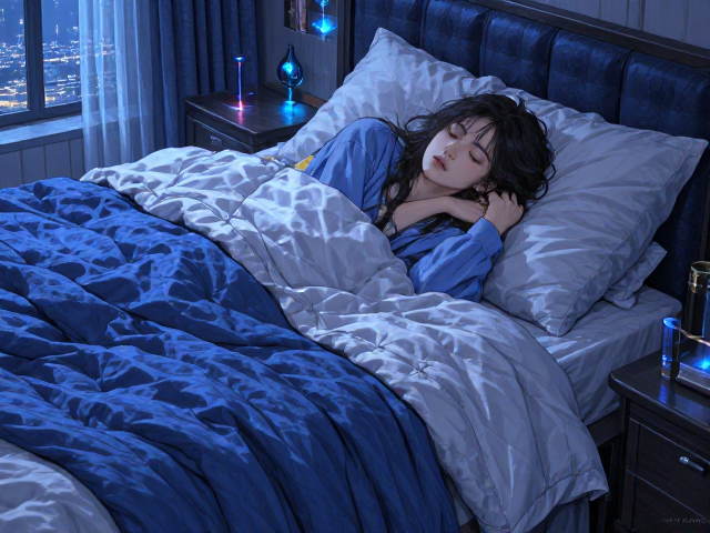 北欧风科技感卧室,蓝色助眠镇静设计,打造沉浸式睡眠空间
