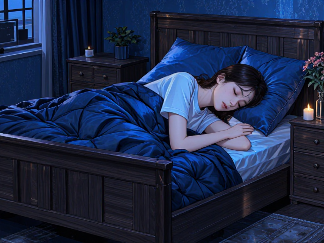 北欧风深色实木家具,蓝色系助眠镇静,打造静谧卧室