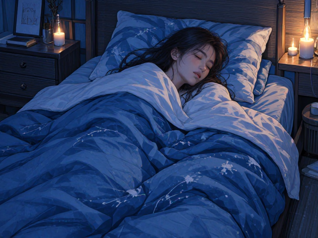北欧风蓝色助眠设计,天然木材纹理营造宁静卧室