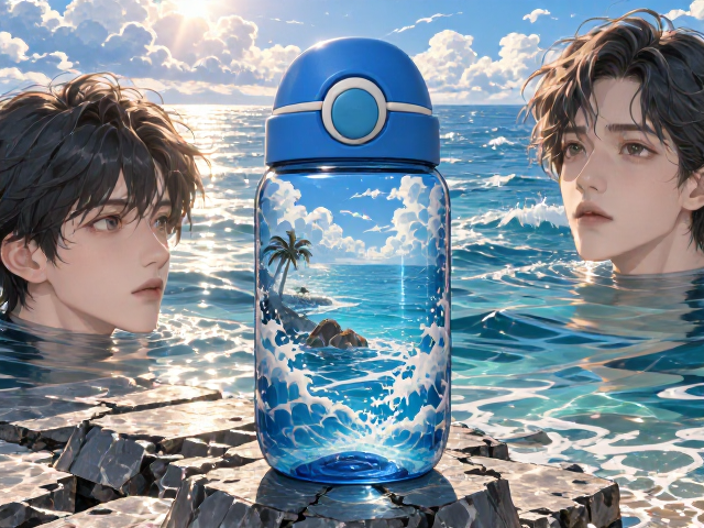海洋主题一体压缩儿童水杯,圆边打磨防摔不伤嘴