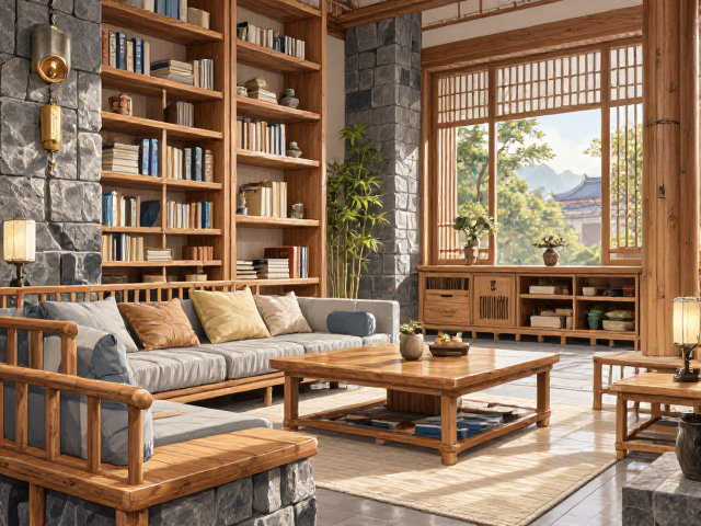 新中式实木家具,石材竹木搭配,环保可回收打造雅致生活空间