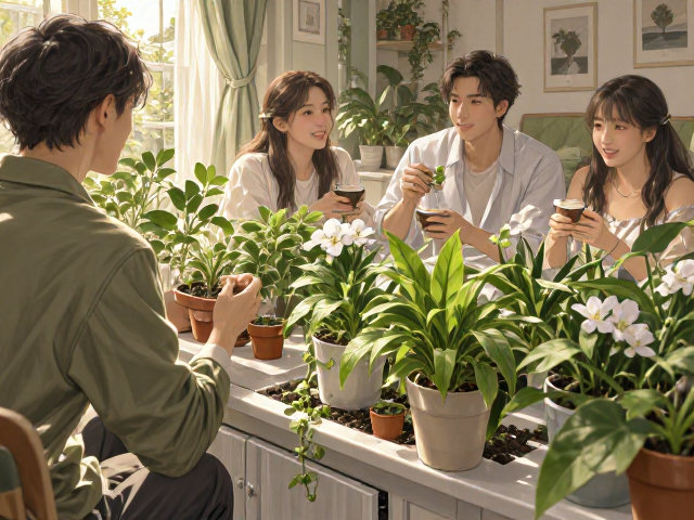 卧室绿植养护台,亲友聚会聊天的静谧角落