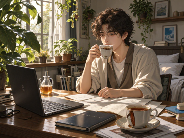 卧室变身居家办公角,午后茶香里的治愈时光