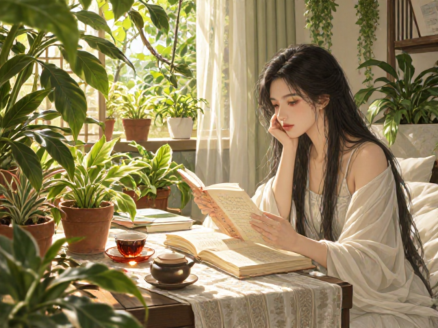 午后阅读品茶,卧室绿植养护台打造静谧小确幸角落