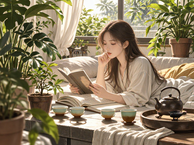 午后阅读品茶,卧室绿植养护台打造静谧小确幸角落
