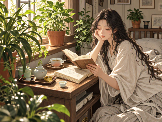 午后阅读品茶,卧室绿植养护台打造静谧小确幸角落