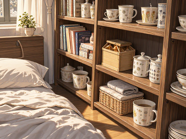 卧室改造灵感,阳光下午茶旁的床头收纳置物架,打造治愈系角落