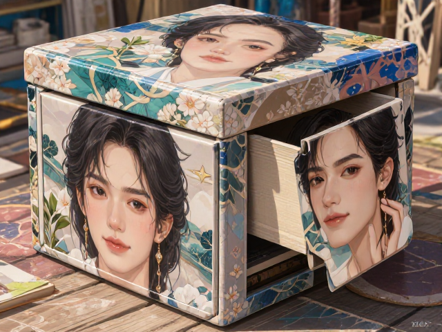 方形带收纳抽屉凳，漆面彩绘设计，实用与美观兼具