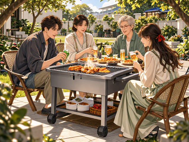 家用入户庭院聚会烧烤神器,可调节高度设计,提升聚餐体验