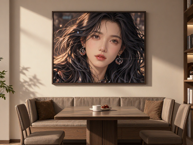 家用入户墙面挂画搭配餐桌旁长凳，打造高颜值玄关餐厅