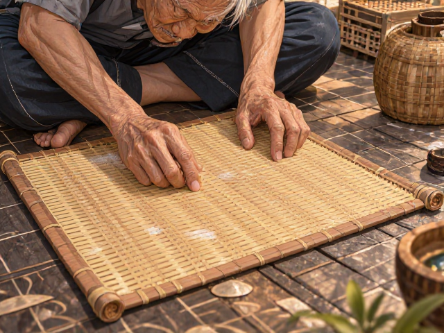 小型竹制编织老人防滑垫,居家安全首选,透气耐用好清洗