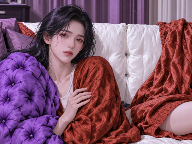 紫红焦糖色撞色搭配,白色布艺沙发的高级感营造指南