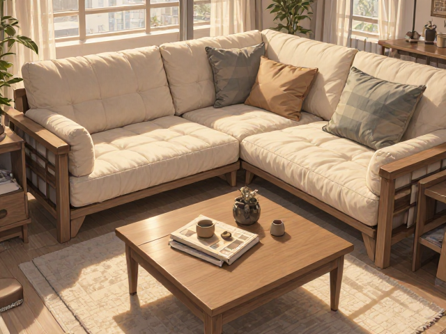 小户型实木沙发怎么选?正方形客厅适配等边L型,高靠背更护颈