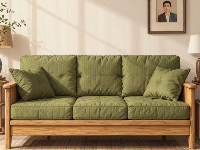 橄榄绿搭配橡木色实木沙发,原木风客厅高级感装修灵感