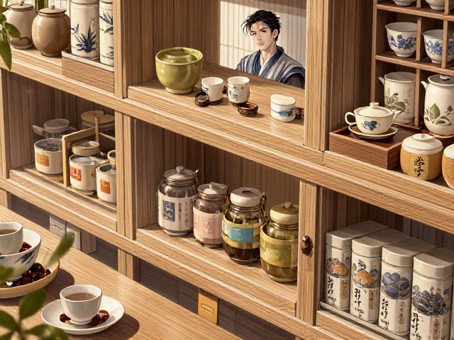 日式原木风家用休闲茶室柜,打造静谧茶空间