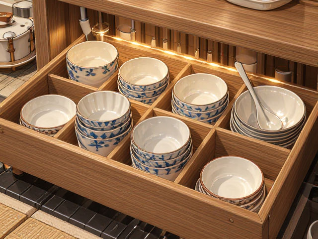 家用日式原木风厨房餐具收纳,让厨房更整洁美观