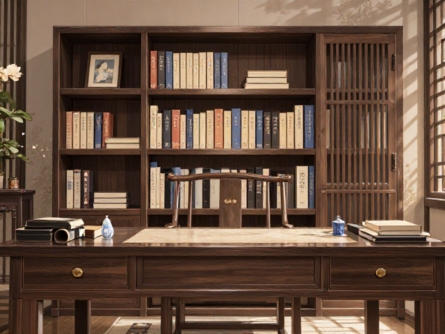 新中式典雅书桌一体柜,配相框展示区,尽显书香雅韵
