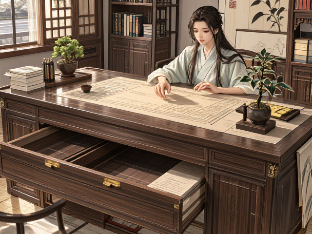 新中式书桌一体设计，巧妙节省开启空间，打造雅致书房