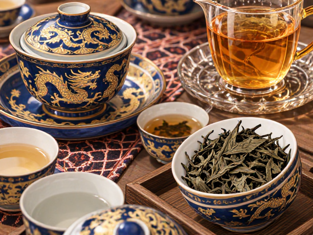 龙凤呈祥宫廷茶具搭配岩茶,品味非遗茶道之美