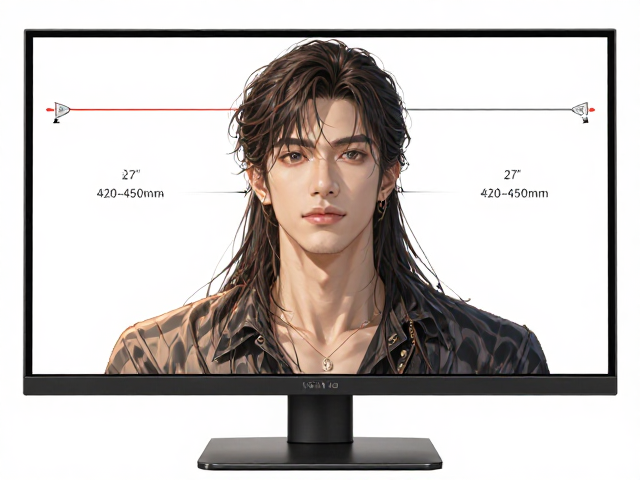 27英寸显示器最佳高度420-450mm,视线平齐,VESA孔位确认指南