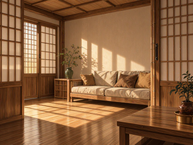 E1级实木日式风装修，环保原木竹家具打造自然居家美学