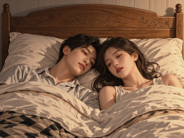 北欧风格手绘花纹实木床架,舒适睡眠与自然美学