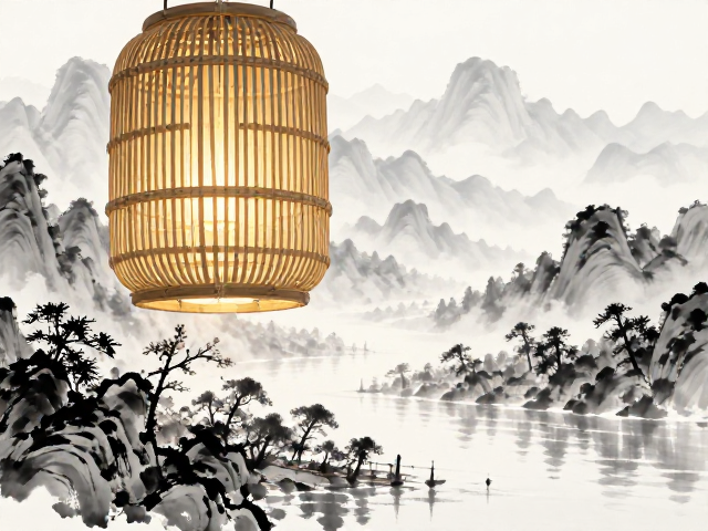 北欧风竹编灯罩搭配水墨山水，打造新中式意境家居