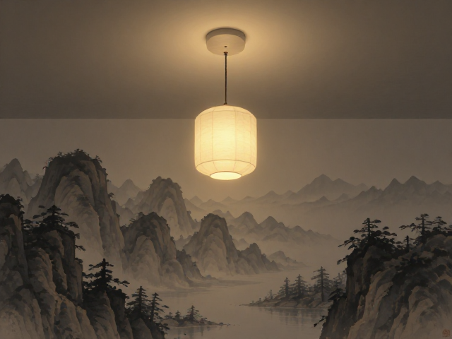 北欧风明装灯具搭配水墨山水意象,打造极简意境空间