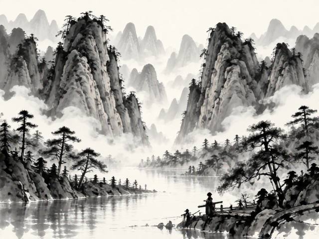 北欧黑白灰空间融入水墨山水意象,打造极致东方意境家居