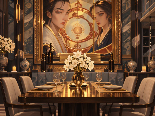 北欧轻奢摆件搭配大幅壁画,打造餐厅餐桌高级感与视觉焦点