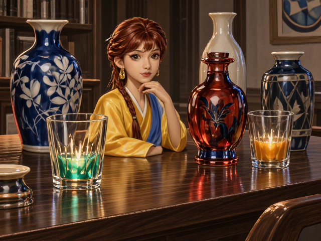 陶瓷摆件搭配无铅玻璃杯,色彩丰富提升家居格调与品味