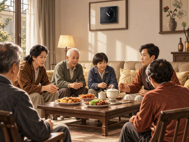 多代同堂客厅软装推荐,高颜值语音交互钟,智能又温馨
