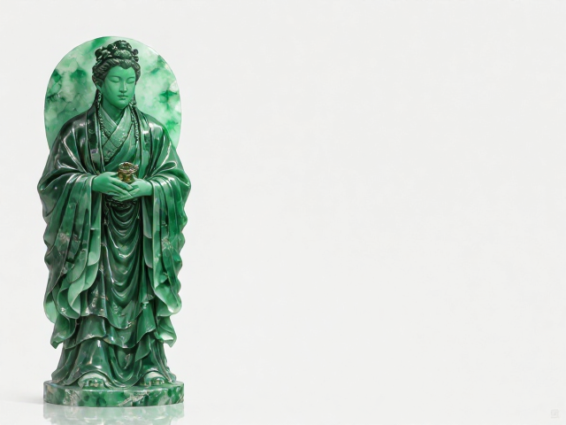 中式沉稳风翡翠绿摆件，白色空间的高级点缀指南