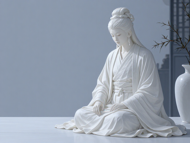 白色摆件搭配宁静冷色与中式沉稳色，打造高级家居氛围感