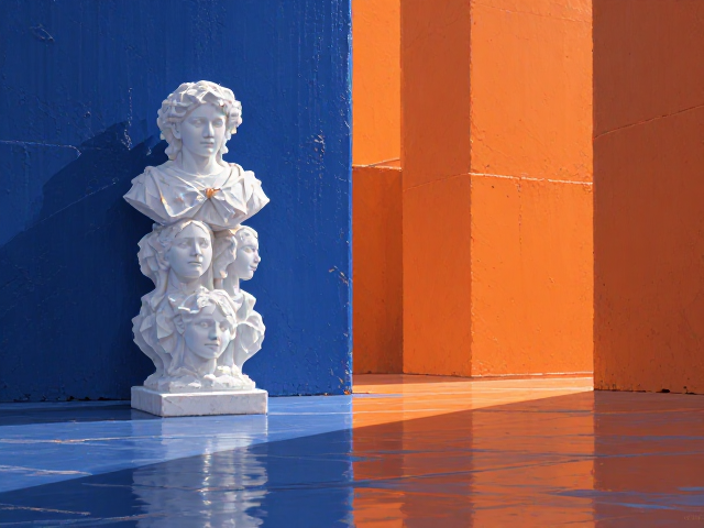 蓝橙撞色点缀白色摆件,极简空间的高级感营造指南