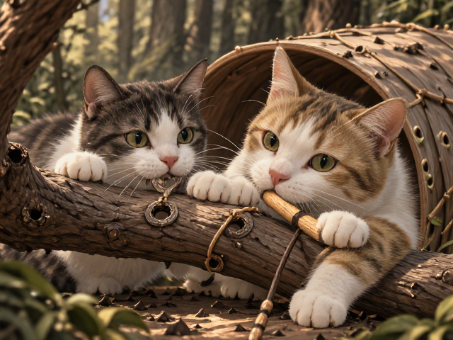 猫咪磨牙神器,木质攀爬啃咬树枝,开放式隧道,搭配逗猫棒互动更有趣