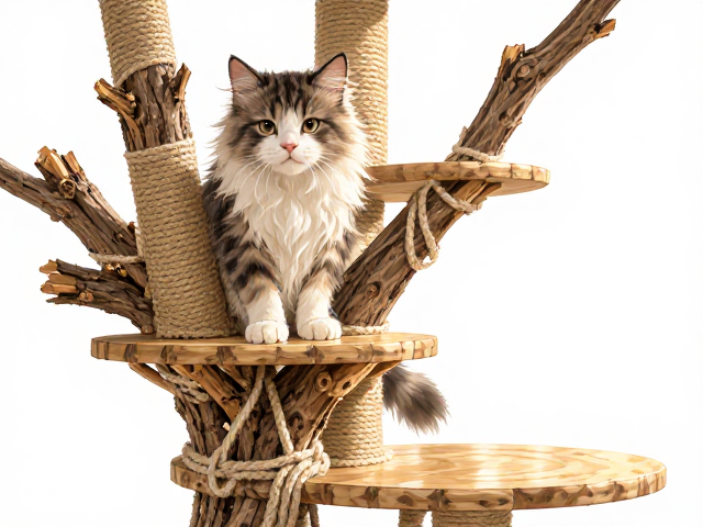 猫爬架怎么选？实木枝，棉麻绳，多层跳台，健康耐咬不跑偏