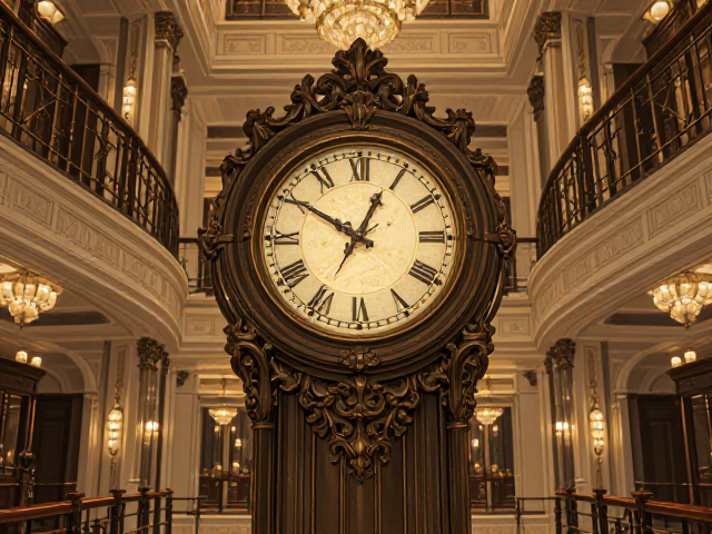 欧式雕花酒店大堂的圆形钟表,复古美学与空间设计的完美融合