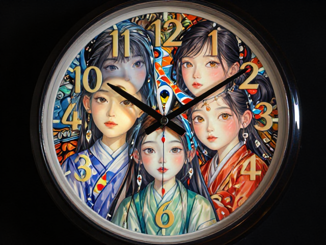 彩绘釉面圆形钟表,灵动活泼设计,点亮家居美学与时间艺术