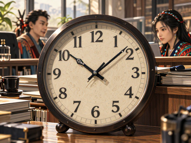 民族风情圆形钟表点缀办公室工位,打造独特职场美学与文化氛围